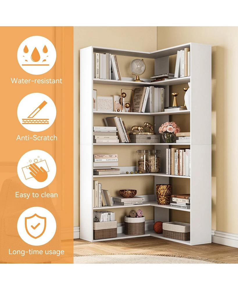 gaomon 71-Inch L-Shaped Corner Bookcase - 6-Tier Tall Shelf Display Rack For Living Room And Home Office Storage