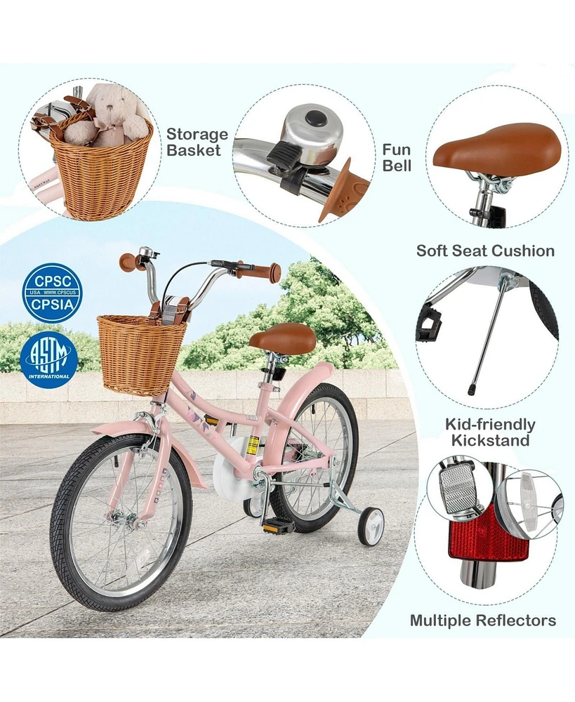 Hongge 16/18 Inch Kids Bike Retro Bicycle with Adjustable Height and Basket for Ages 4-8 Years Old