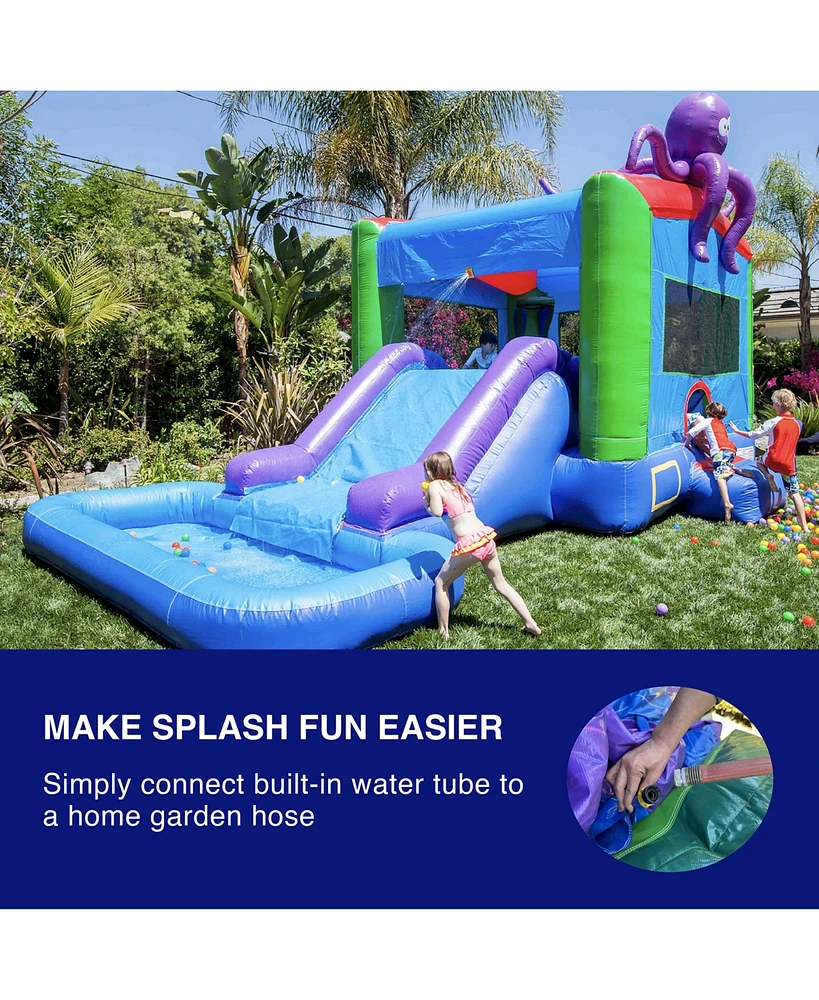 HeroKiddo Octopus Commercial Grade Bounce House Water Slide with Splash Pool for Kids and Adults (with Blower), Wet Dry Combo, Basketball Hoop, Outdoo