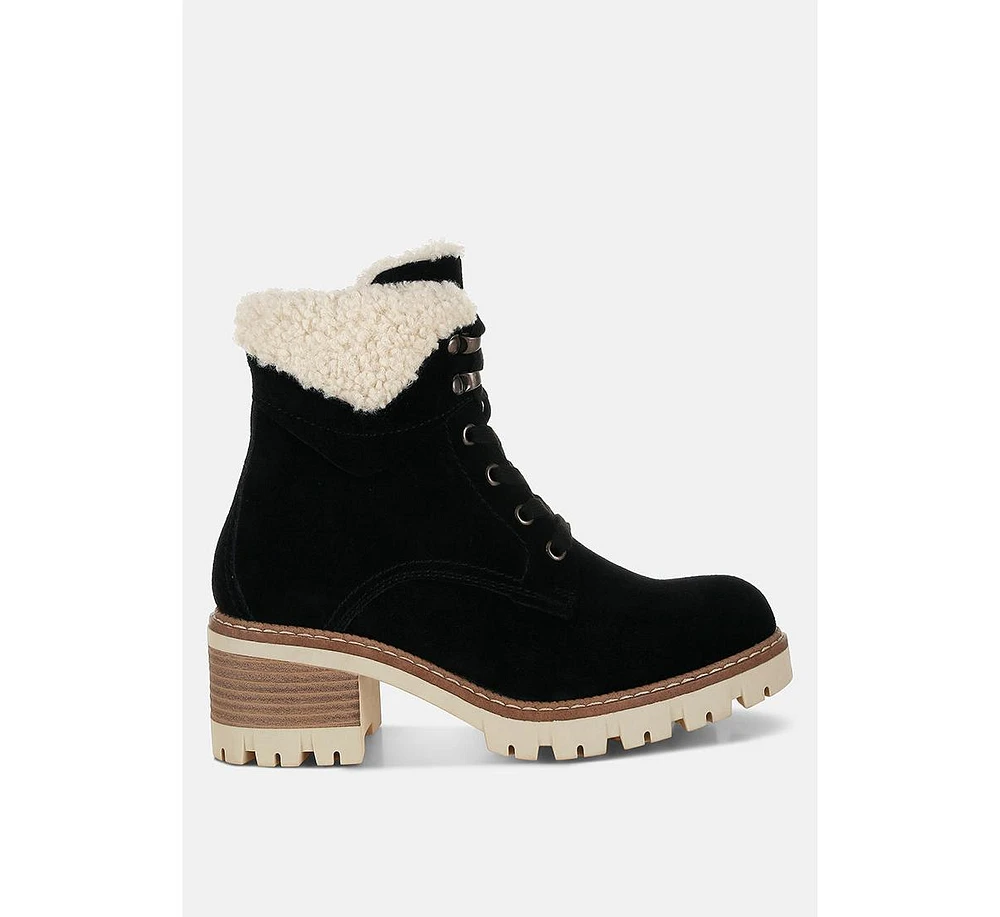 Madoka Fur Collar Chunky Ankle Boots