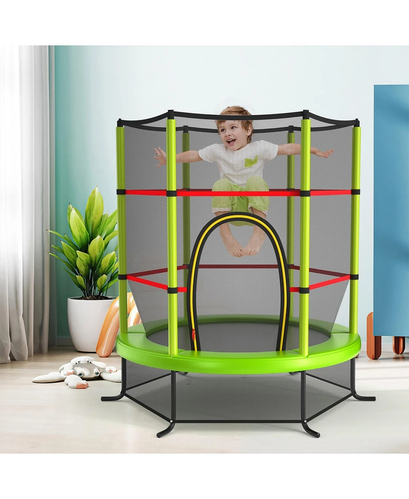 Gymax 55'' Recreational Trampoline for Kids Toddler w/ Enclosure Net Colorful
