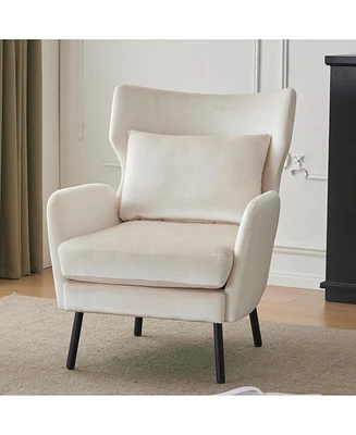 Wing Back Velvet Accent Chair, Modern Living Room Armchair Comfy Upholstered Single Sofa Chair for Bedroom Dorms Reading Reception Room with Metal Leg