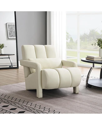 Modern Upholstered accent chair, Comfortable Linen Fabric with a pillow for Living room, bedroom. Linen, Beige
