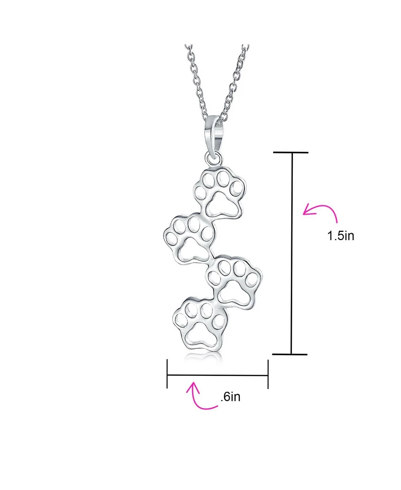 Bling Jewelry Animal Pet Dog Cat Puppy Kitten 4 Multi Paw Prints Dog Tag Pendant Necklace .925 Sterling Silver