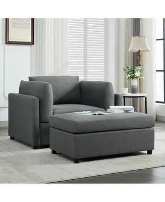Modern Oversized Armchair with Ottoman, Single Sofa with Lumbar Support, Accent Chair, Reading Chair for Bedroom, Living Room, Dark Grey