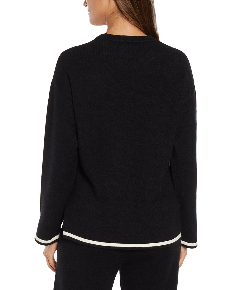 Three Dots Women's Hazel Contrast-Trim Split-Cuff Sweater