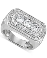 Grown With Love Men's Lab Diamond Three Stone Halo Ring (2 ct. t.w.) 10k White Gold