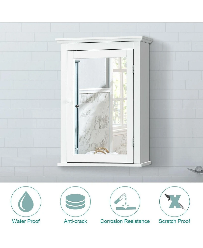 Sugift Bathroom Mirror Cabinet Wall Mounted Adjustable Shelf Medicine Storage-White