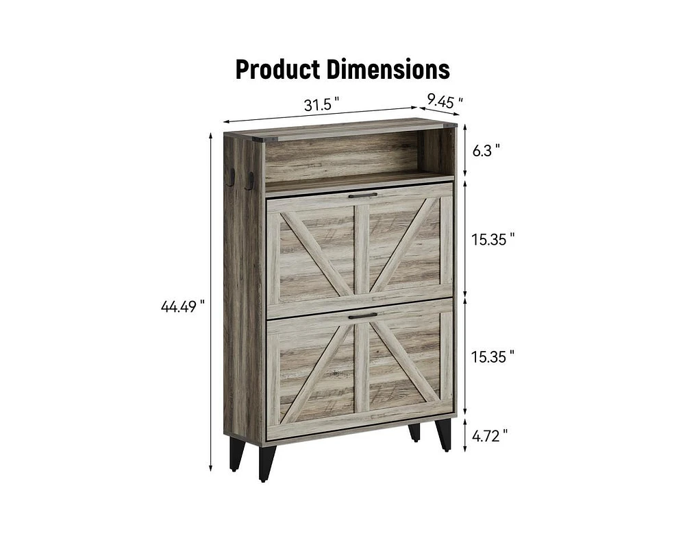 gaomon Shoe Cabinet Storage for Entryway, Hidde Large Capacity Freestanding Shoe Organizer with 2 Flip Drawers, Adjustable Shelf, Narrow Farmhouse Sho