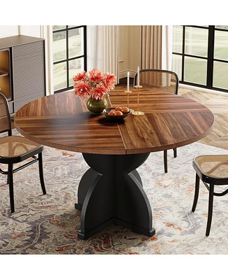 Tribesigns Round Dining Table for 4-6 People, 47-Inch Farmhouse Kitchen Table Circle Dinner Table with Pedestal Base, Wood Dinning Room Table for Kitc