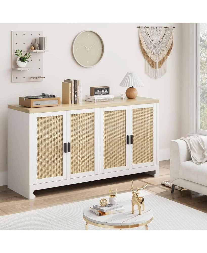 gaomon Buffet Cabinet with Storage, Sideboard Kitchen Storage Cabinet with 4 Rattan Decorated Doors