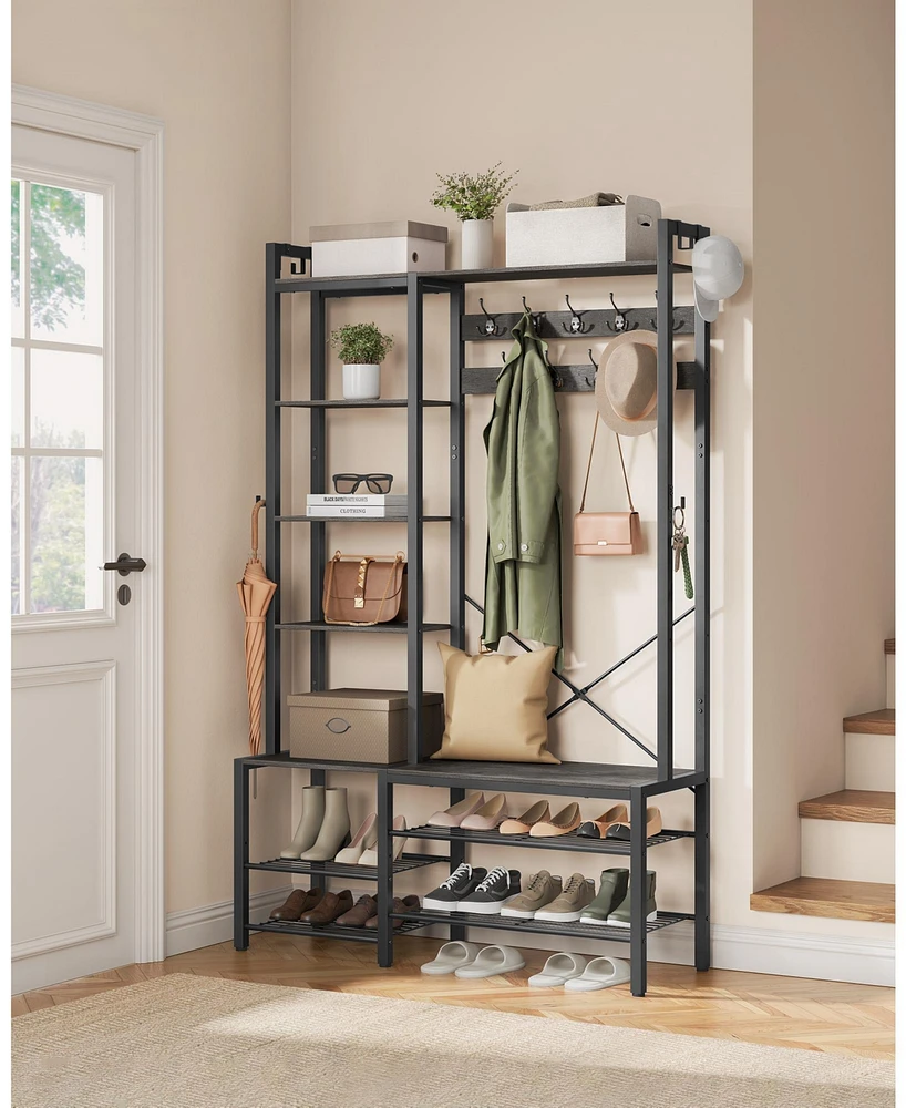 Songmics Home Entryway Hall Tree with Bench & Shoe Storage, Stone Gray & Ink Black