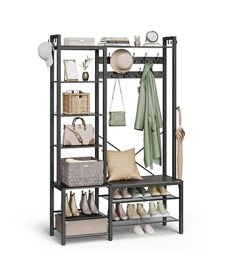 Songmics Home Entryway Hall Tree with Bench & Shoe Storage, Stone Gray & Ink Black