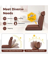 Folding Floor Chair with 14-Poistion Adjustable Backrest Adjustable Headrest