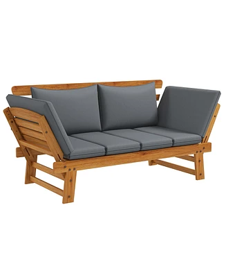 Outsunny Wooden Garden Bench for Outdoor w/ Cushions, Patio Loveseat, Gray