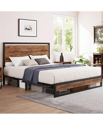 Gaomon 12 Inch Metal Platform Bed Frame With Wooden Headboard Footboard Mattress Foundation Easy To Assemble
