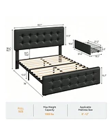 Bed Frame,With 4 Storage Drawers And Headboard, Linen Upholstered Platform Frame With Wooden Slats Support, Button Tufted Design