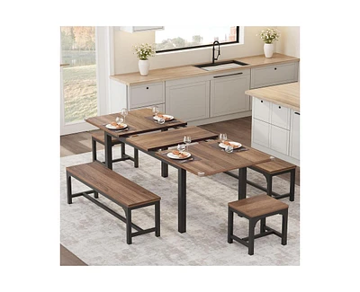 gaomon 5-Piece Dining Table Set for 4-6, 63" Extendable Dining Room Table Set for 4,Dining Table Set for 6 with Metal Frame,Kitchen Table & Chairs Set
