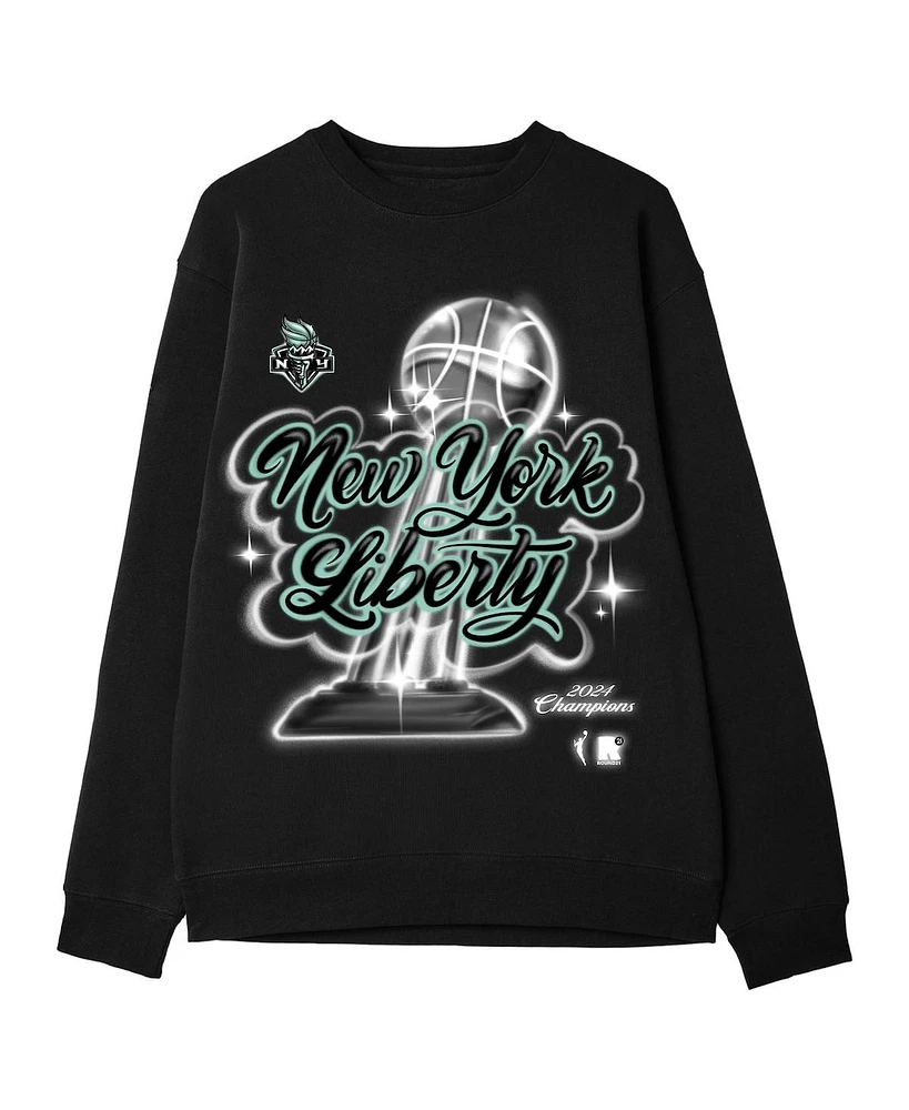 Round21 Men's and Women's Black New York Liberty 2024 Wnba Finals Champions Airbrush Pullover Sweatshirt