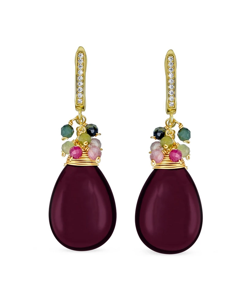Bling Jewelry Natural Teardrop Stone and Multi-Color Beads Accent Crystal Drop Earrings Gold Plated