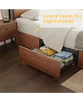 Hausource Queen Size Bed Frame with Storage Headboard & Charging Station & 4 Drawers Platform Bed