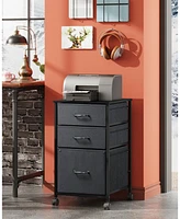 Mobile File Cabinet, Rolling Printer Stand with 3 Drawers, Fabric Vertical Filing Cabinet fits A4 or Letter Size for Home Office
