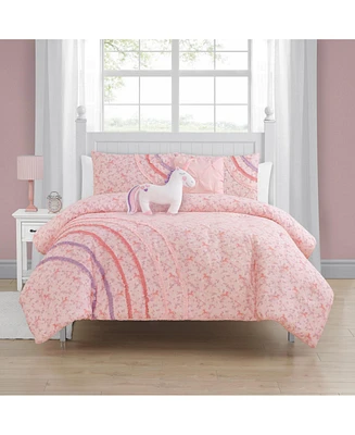 Alex + Bella Rainbow Ruffle Pink 5-Piece Ultra Soft Microfiber Comforter Set - Full