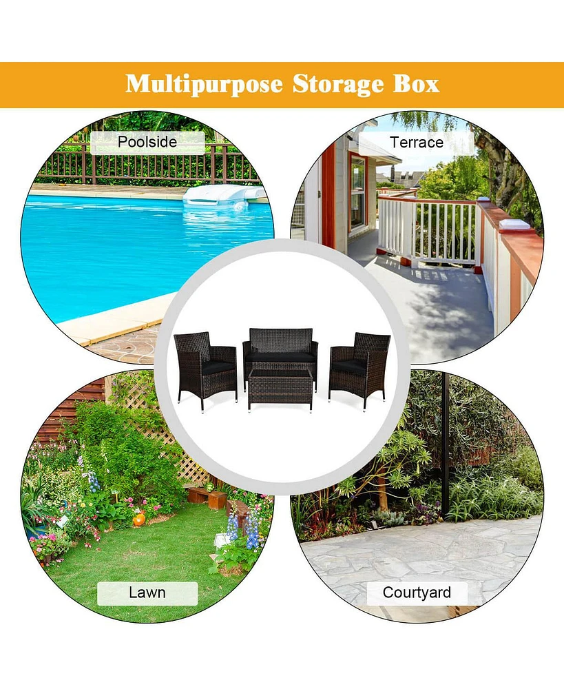 Sugift 4 Pieces Rattan Sofa Set with Glass Table and Comfortable Wicker for Outdoor Patio-Black