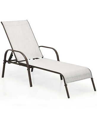 Sugift Adjustable Patio Chaise Folding Lounge Chair with Backrest-Gray