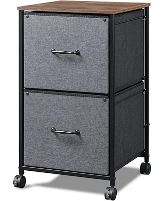 2 Drawer Mobile File Cabinet, Rolling Printer Stand, Fabric Vertical Filing Cabinet fits A4 or Letter Size for Home Office, Rustic Brown