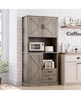 gaomon Modern Kitchen Pantry Cabinet with Microwave Stand, Tall Hutch Bar Cabinet with Drawers & Adjustable Shelves
