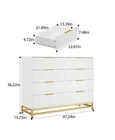 8 Drawer Dresser For Bedroom With Deep Drawers, Wide Chest Of Drawers With Metal Handles, Large Floor Wood Storage Dresser Modern Dresser