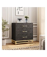 gaomon 3 Drawer Dresser, Wood Chest Drawers With Storage For Closet, Bedroom, Drawers Dresser Modern Bedside Nightstand With Gold Handles