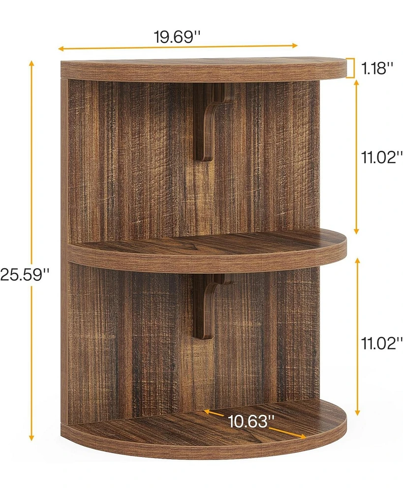 Tribesigns 3-Tier Industrial Semi Circle End & Side Table with Storage, Narrow Wood Sofa Side Table Nightstand Bedside Table for Living Room Bedroom (