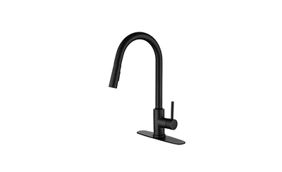 Slickblue Single Handle High Arc Pull-Out Kitchen Faucet Stainless Steel Sink with Pull-Down Sprayer