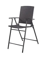 Sugift Set of 4 Folding Rattan Bar Chairs with Footrests and Armrests for Outdoors and Indoors