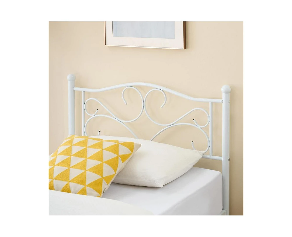 gaomon Twin Metal Platform Bed Frame with Curved Flower Headboard and Footboard, Under Bed Storage, No Box Spring Needed, Steel Slats Support, White