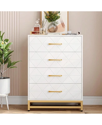 Dresser For Bedroom With 4 Drawers And Metal Handle,Chest Of Drawers, Sturdy Frame Modern Bedroom Furniture, Wood Dressers With Drawers