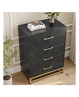 Dresser For Bedroom With 4 Drawers And Metal Handle,Chest Of Drawers, Sturdy Frame Modern Furniture, Wood Dressers