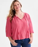 Style & Co Plus Printed 3/4-Sleeve Top, Exclusively at Macy's