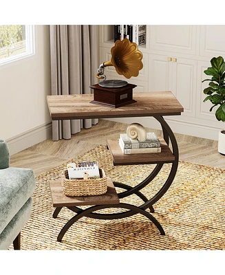Tribesigns 3-Tier Small Side Table with Storage Shelves,Wood C-Shaped End Table for Living Room Small Space