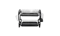 2-Tier Dish Drying Rack – Dual-Layer Dish, Bowl, and Utensil Organizer with Drain Tray, Black Steel