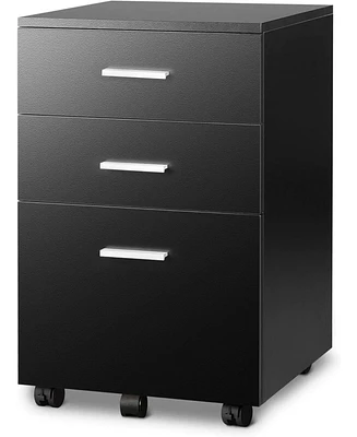 3 Drawer Wood Mobile File Cabinet Rolling Filing Cabinet for Letter/A4 Size