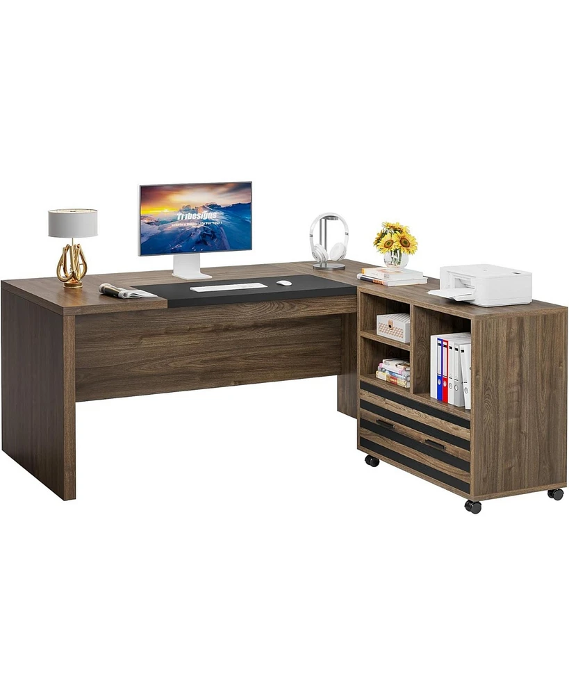 Tribesigns 62.2" Executive Desk with Mobile File Cabinet, L-Shaped Office Storage Shelves, Large Computer Business Workstation Set