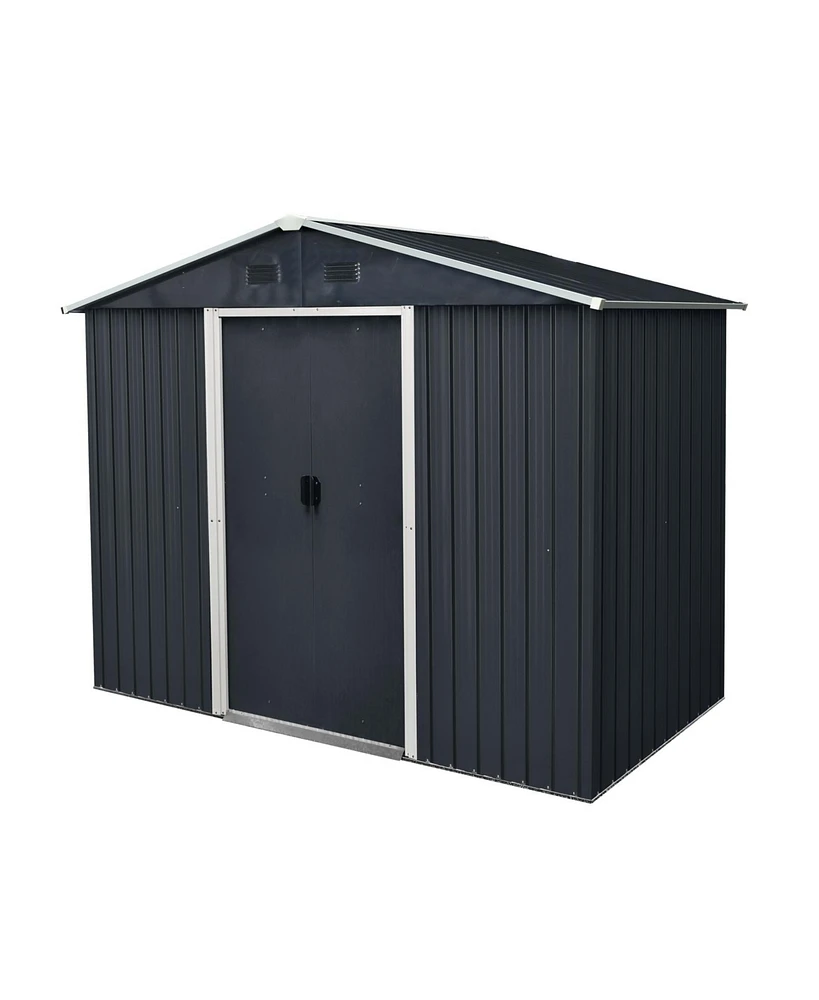 8ft x 4ft Outdoor Metal Storage Shed with Sliding Door and foundation for Backyard, Patio, Lawn (Black and White)