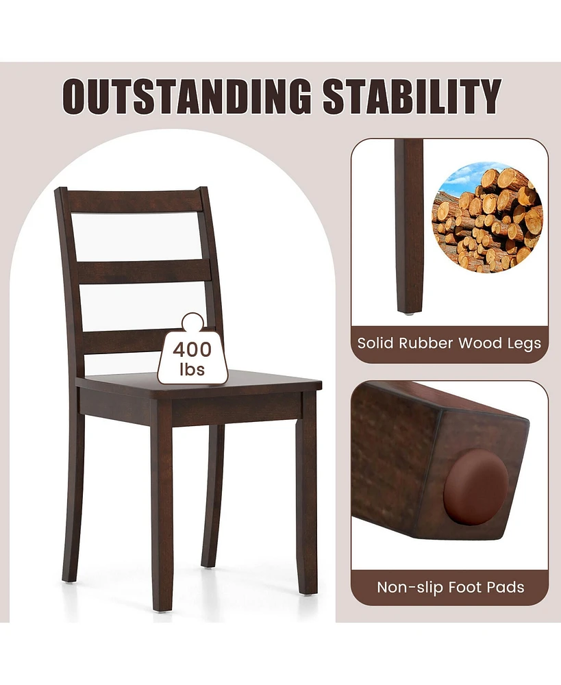 Gymax Set of 4 Dining Chairs Ladder Back Armless Side Chair w/ Solid Rubber Wood Legs