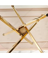 Golden Dining Table with cross metal leg and glass,Modern Space Saving Kitchen Table for Living Room