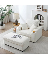 Oversized Accent Chair with Ottoman, Single Sofa Chair with Large Seat and Extra Wide Armrests