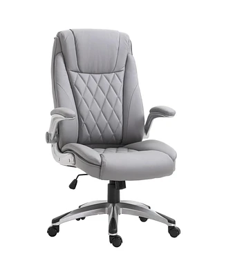 Vinsetto High Back 360 Swivel Ergonomic Home Office Chair with Flip Up Arms, Faux Leather Computer Desk Rocking Chair, Grey