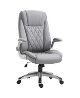 Vinsetto High Back 360 Swivel Ergonomic Home Office Chair with Flip Up Arms, Faux Leather Computer Desk Rocking Chair, Grey